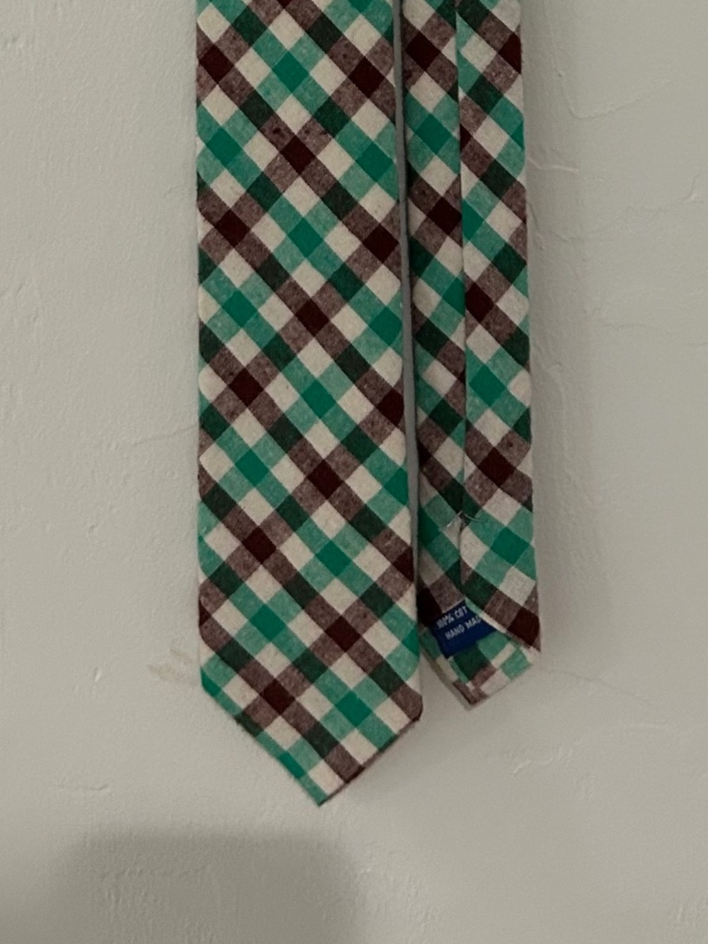 Tie Bar green & brown plaid necktie